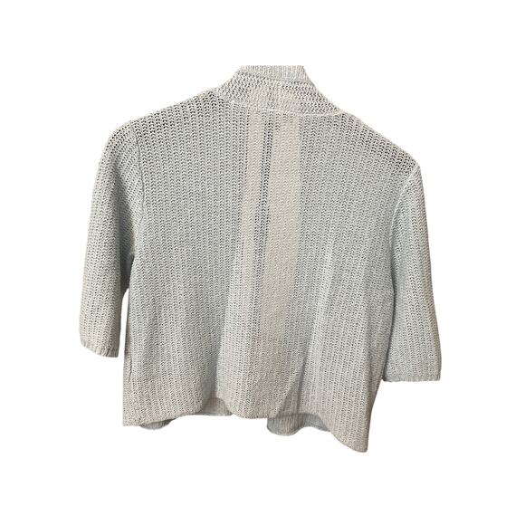 Eileen Fisher Blue Linen Silk Open Front 3/4 Sleeve Cardigan Size Small Pockets - Picture 2 of 6